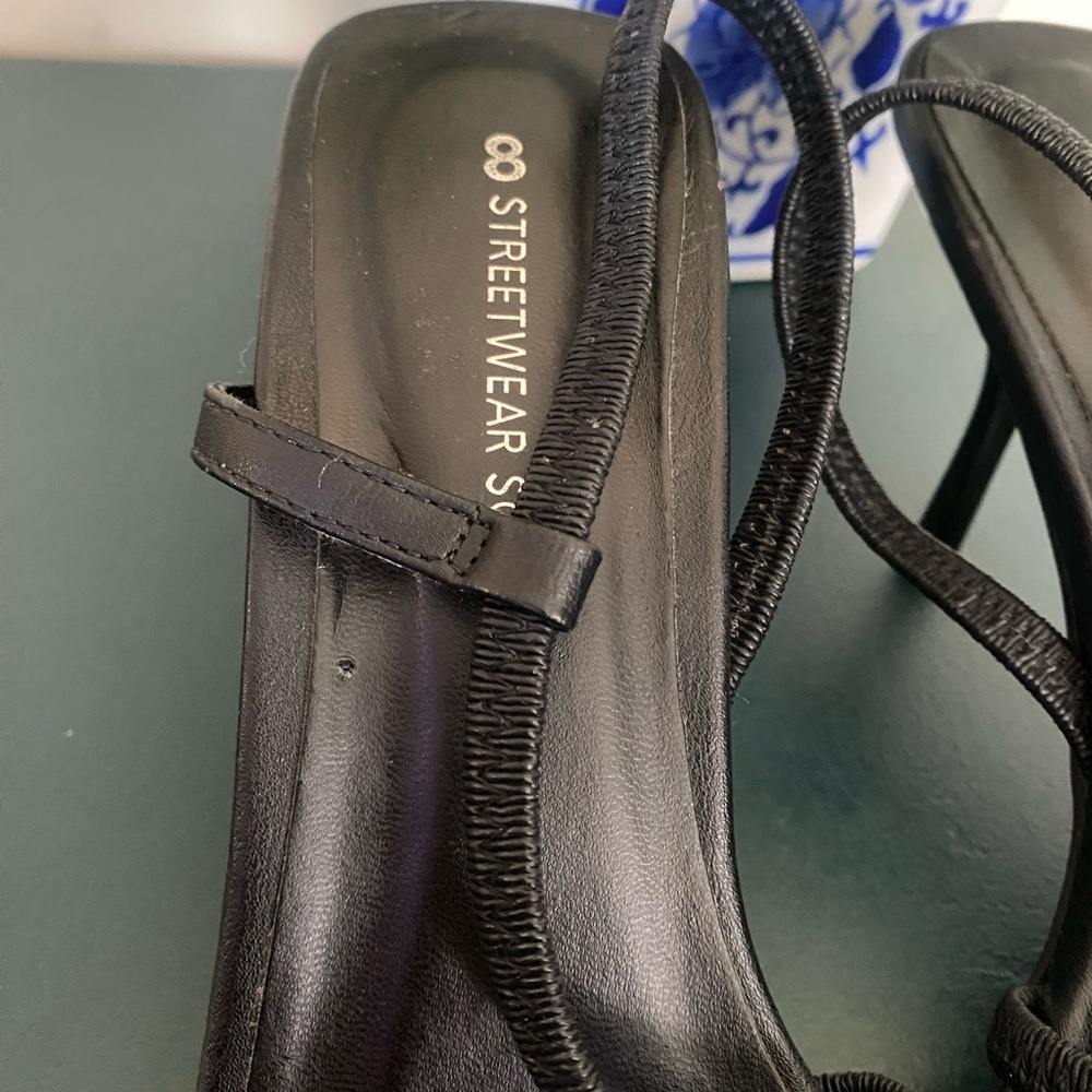 Y2K Black Strappy Heels Square Toe Slingback Sandals Size 8 Streetwear Society - Picture 9 of 14